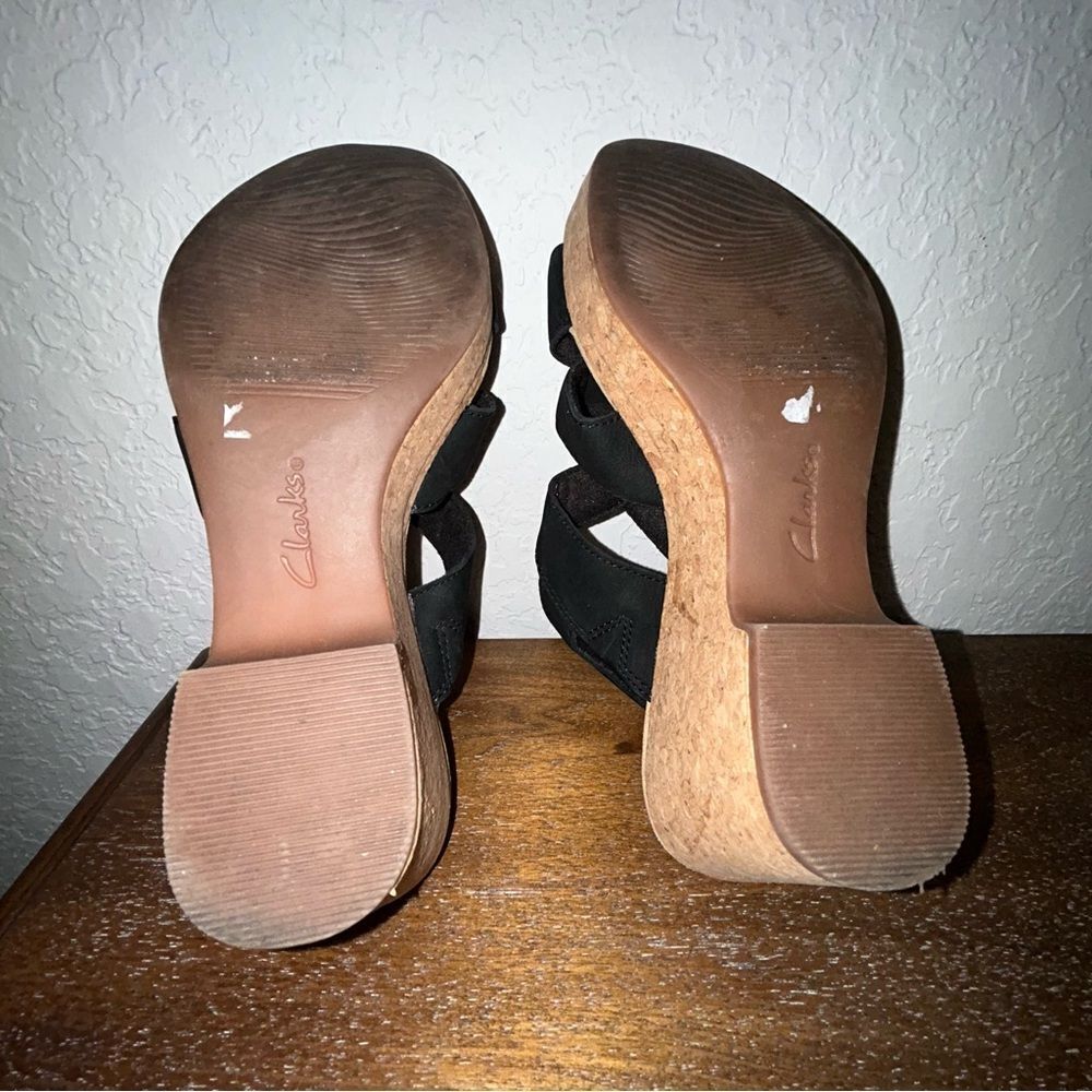 Clarks Collection Self-Attached Sling Back Cork Platform Wedge Sandal Shoes - Picture 9 of 10